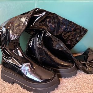 Shiny Black OTK Lug Sole Boots size 8